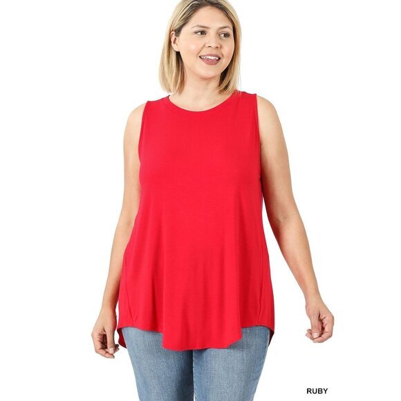 Zenana Plus Size Luxe‎ Rayon Sleeveless Hi-Low Hem Tank Top Ruby Red Size 3X - Picture 1 of 4